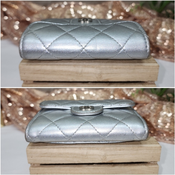 Authentic Chanel Silver Compact Wallet With Box, Dust Bag And Unbranded Chain - Picture 9 of 16